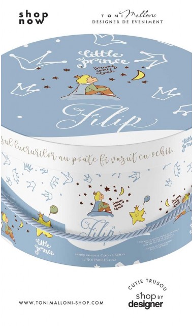 Cutie trusou botez rotunda Micul Print Le Petit Prince Blue 1
